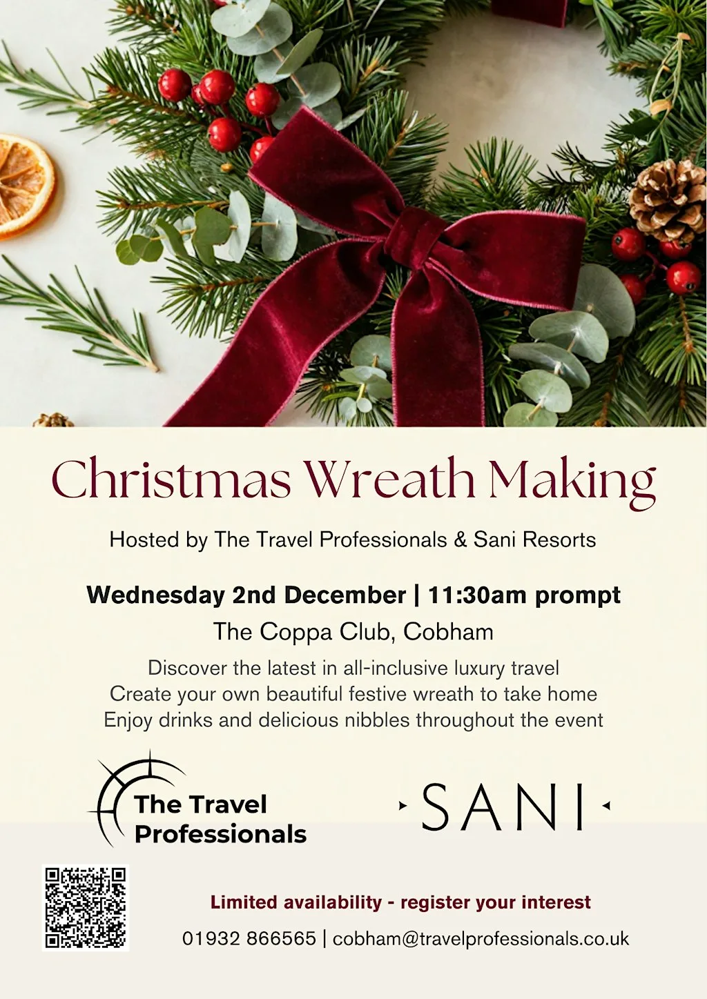 Christmas Wreath Making at Coppa Club Cobham