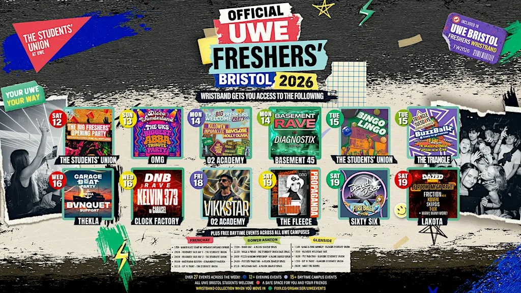The OFFICIAL UWE Bristol Freshers' Week Wristband 2026 at The Students' Union at UWE