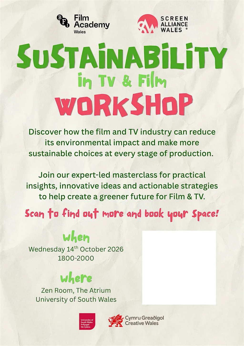 Sustainability in TV and Film Workshop at University of South Wales, Cardiff Campus