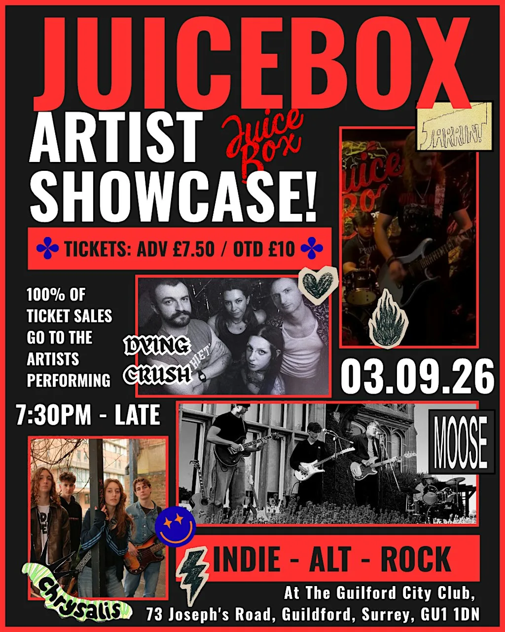JUICEBOX ARTIST SHOWCASE - 03/09/26 at Guildford City Club - Private Members Club and Music Venue