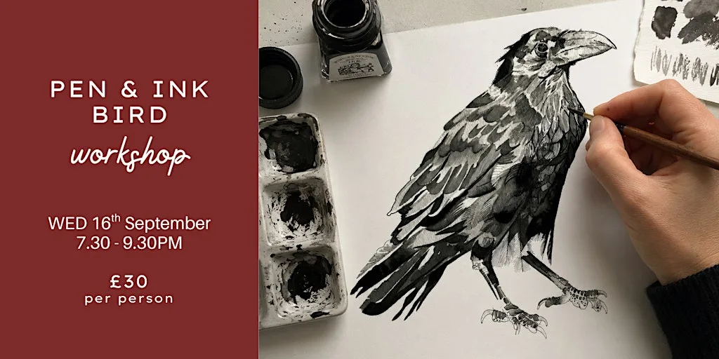 Art Workshop - Bird Theme Ink Workshop- Southampton at Woodmill Coffee Kitchen