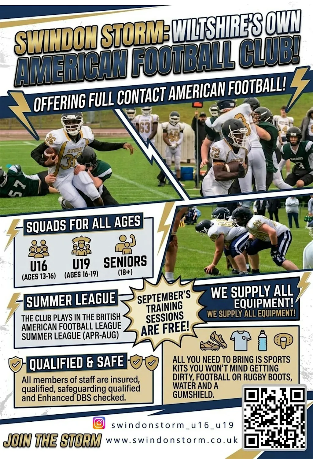 FREE Taster Sessions for Swindon Storm American Football Under 19s Squad