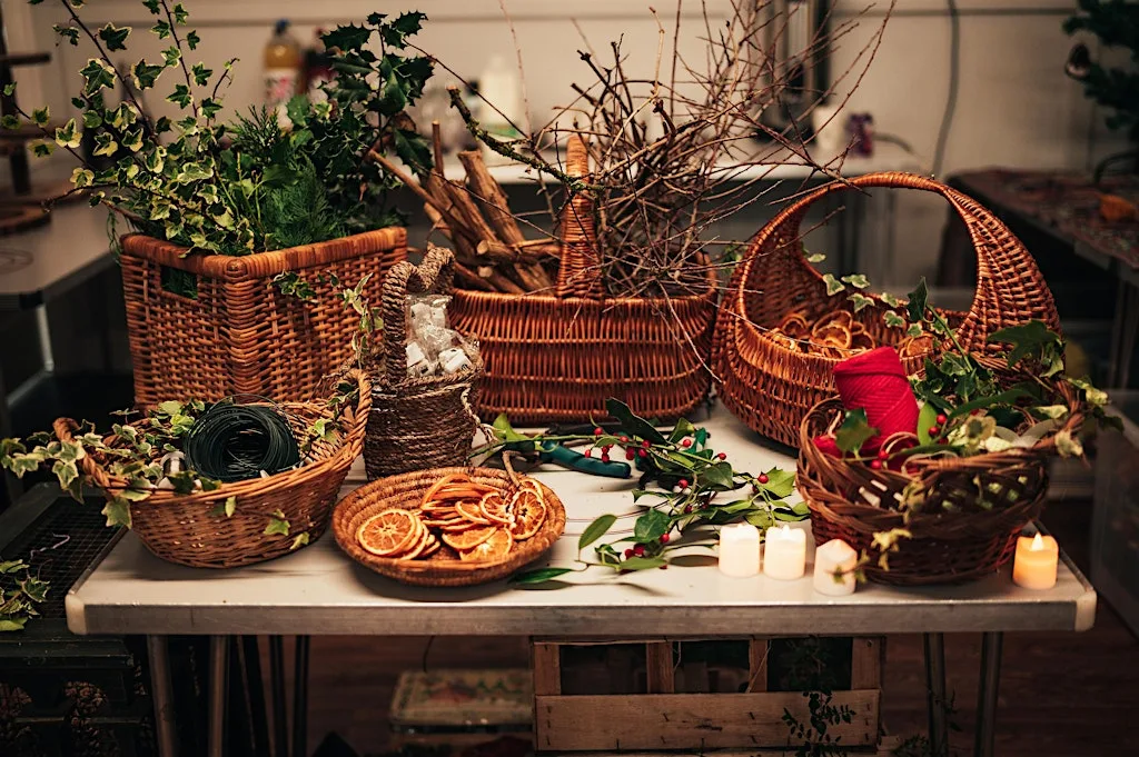 2 for £60 Christmas wreath-making workshop with free prosecco & cake! at Ambush Furniture & Thrift