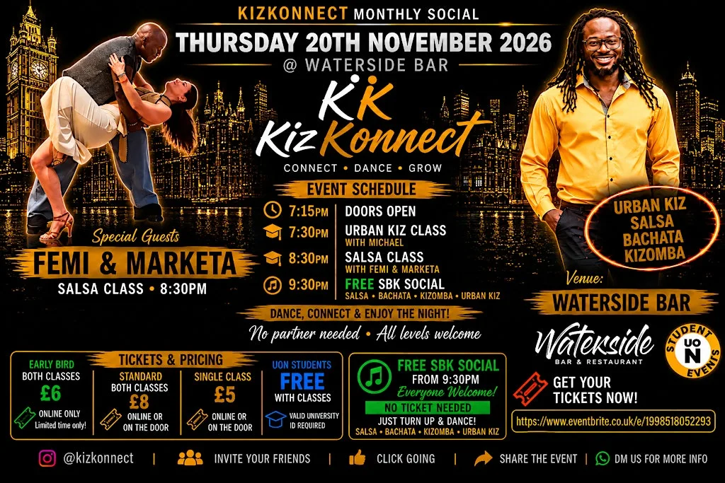 KizKonnect Monthly Dance in Northampton: Salsa, Bachata, Kizomba, Urban Kiz at Waterside Bar and Restaurant