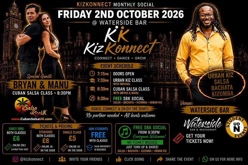 KizKonnect Monthly Dance in Northampton: Salsa, Bachata, Kizomba, Urban Kiz at Waterside Bar and Restaurant