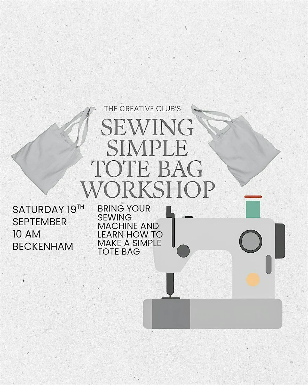 Sewing Simple Tote Bag Workshop at Venue details provided after registration