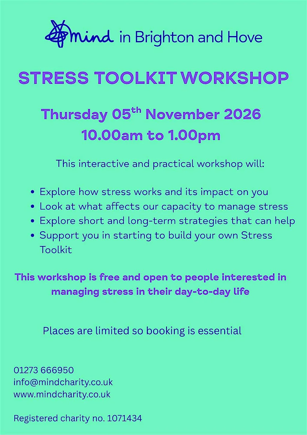 Mind in Brighton and Hove Stress Toolkit Workshop