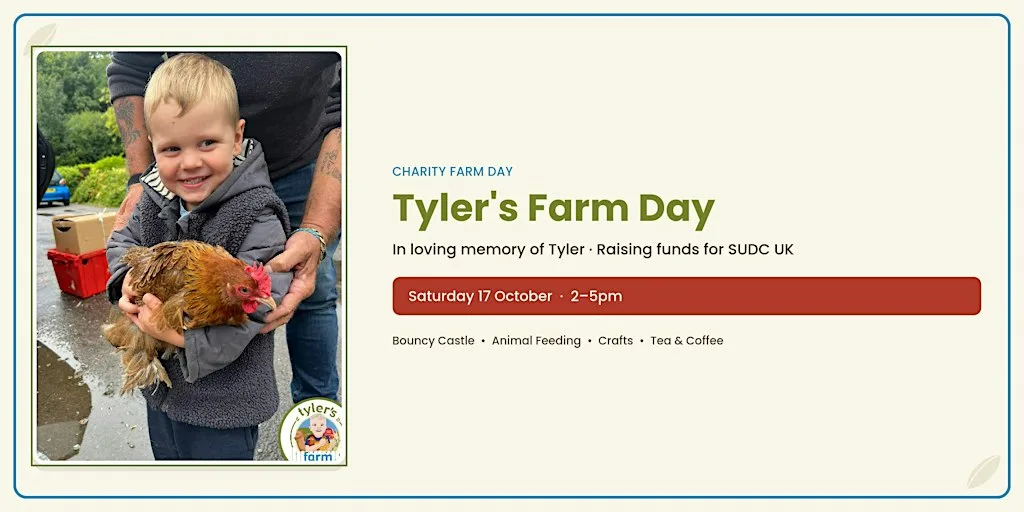 Tyler's Farm Parties Charity Day 2026 - For SUDC UK at Birchin Inhams Farm