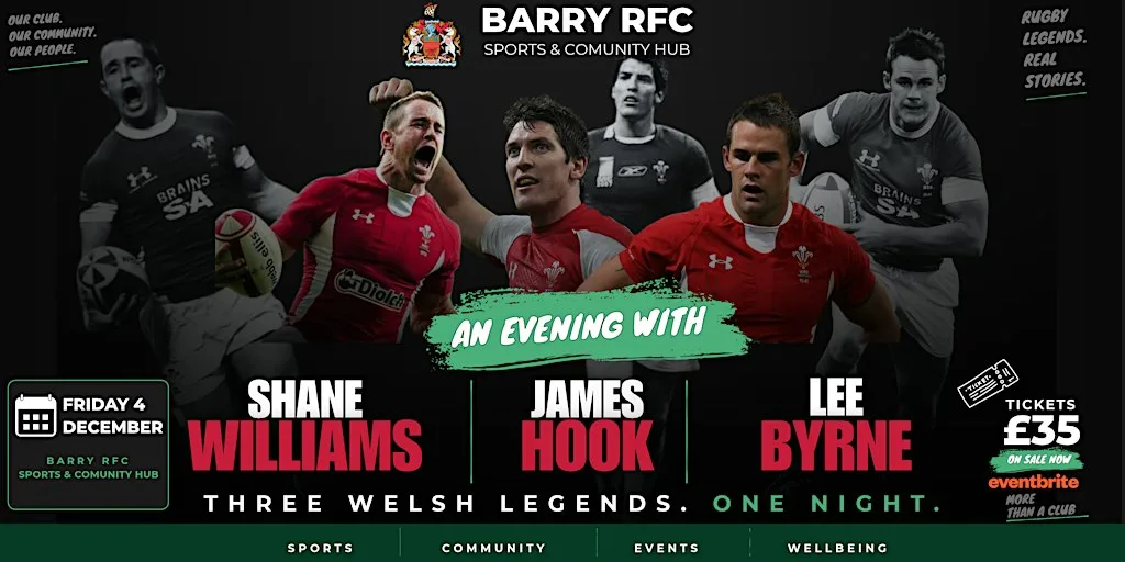 An Evening with Shane Williams, James Hook & Lee Byrne at Barry RFC