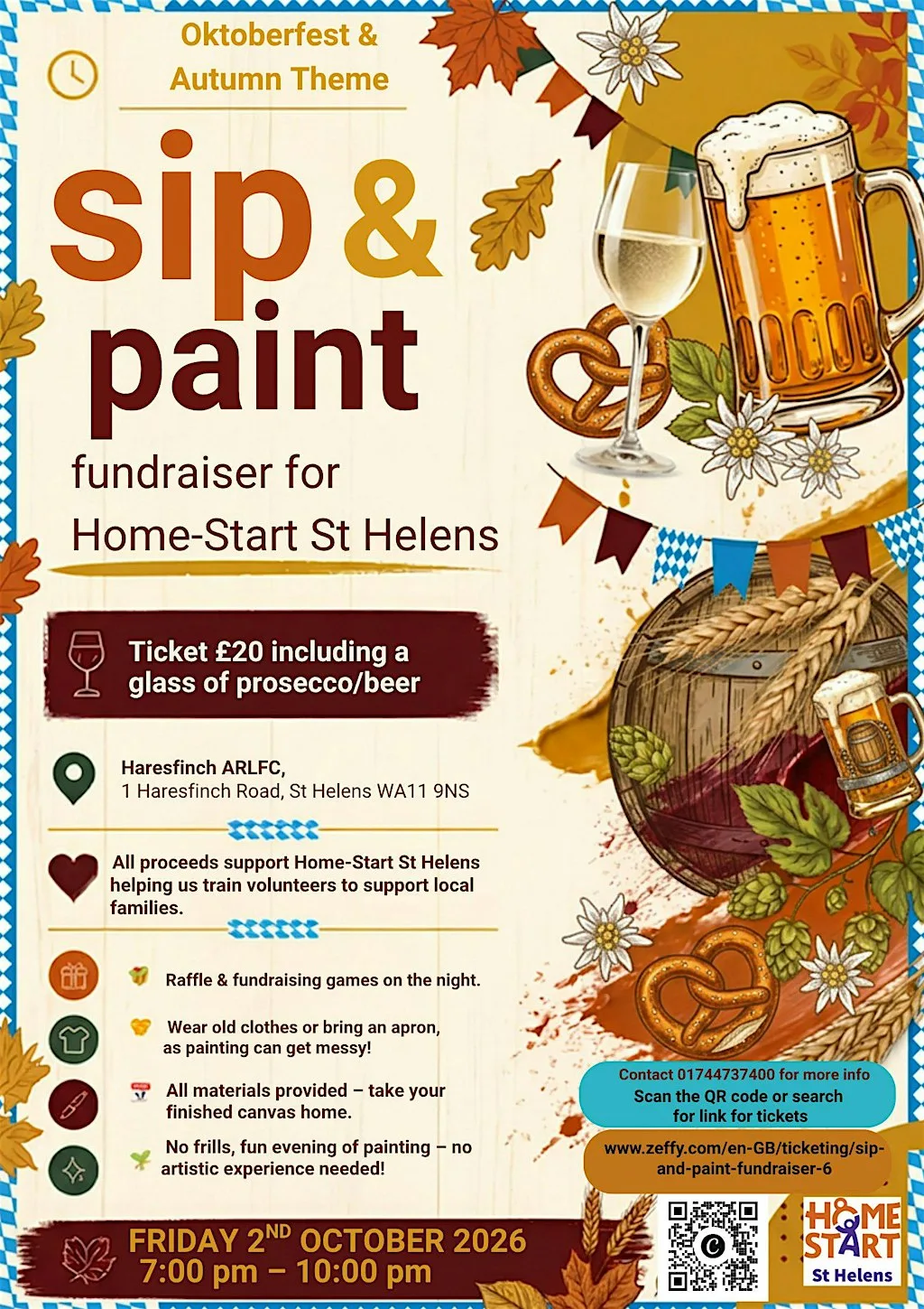 Sip and Paint St Helens – Autumn/Oktoberfest Fundraiser for Home-Start at Haresfinch ARLFC