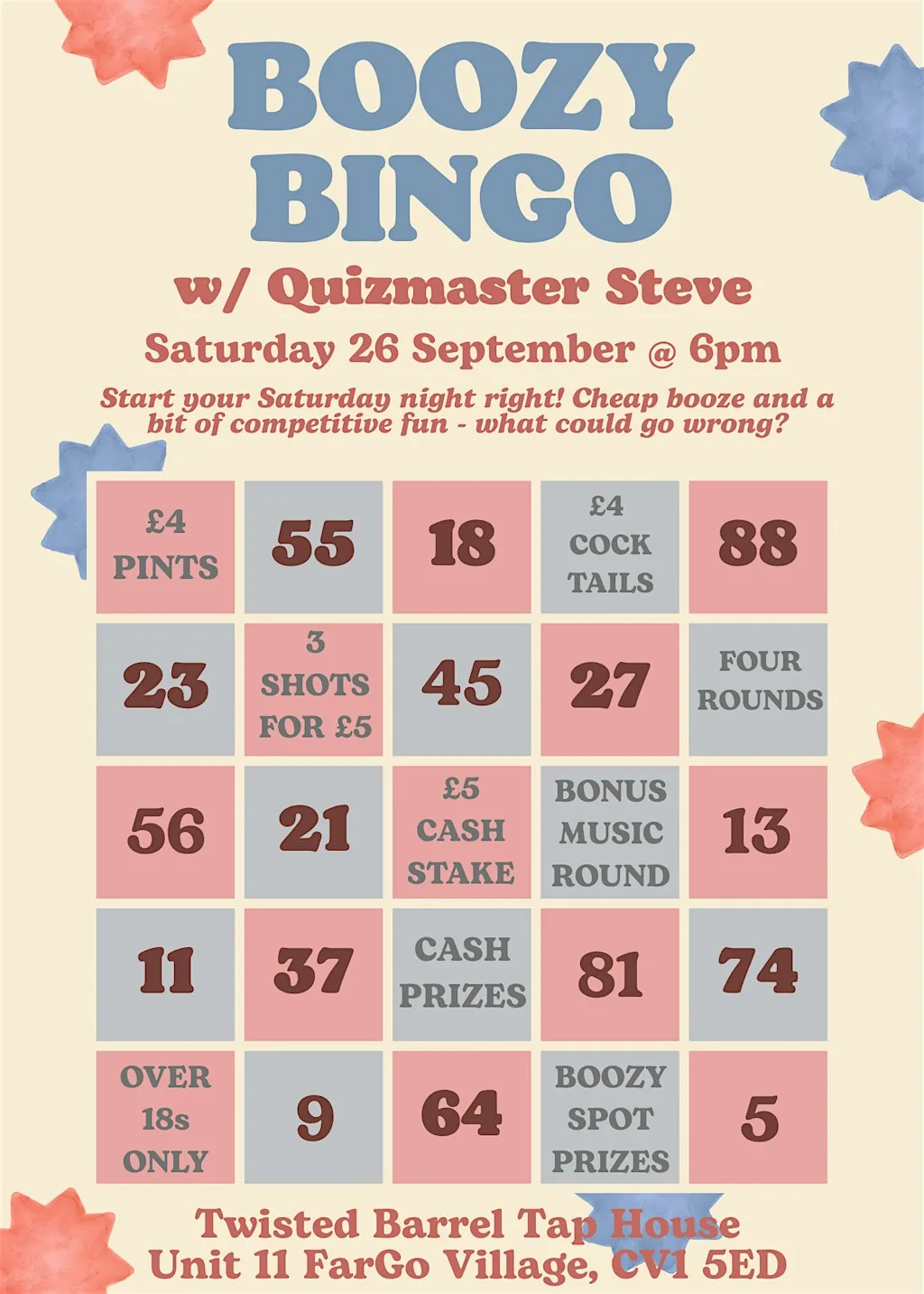 Boozy Bingo w/Quizmaster Steve