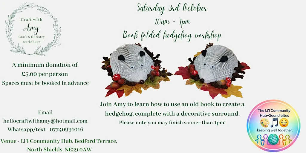 Book folded hedgehog workshop - Craft with Amy