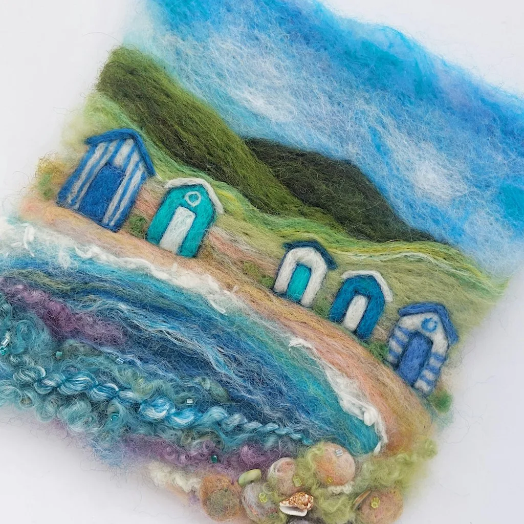 Needle Felted Beach Huts Picture at Bayston Hill Memorial Hall