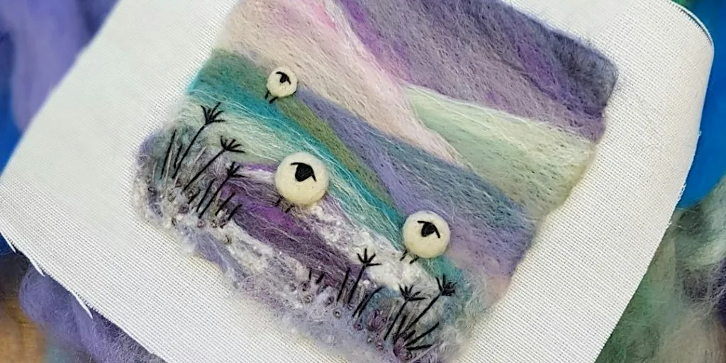 Felting a Winter Landscape - needle felted and embroidered picture at Bayston Hill Memorial Hall