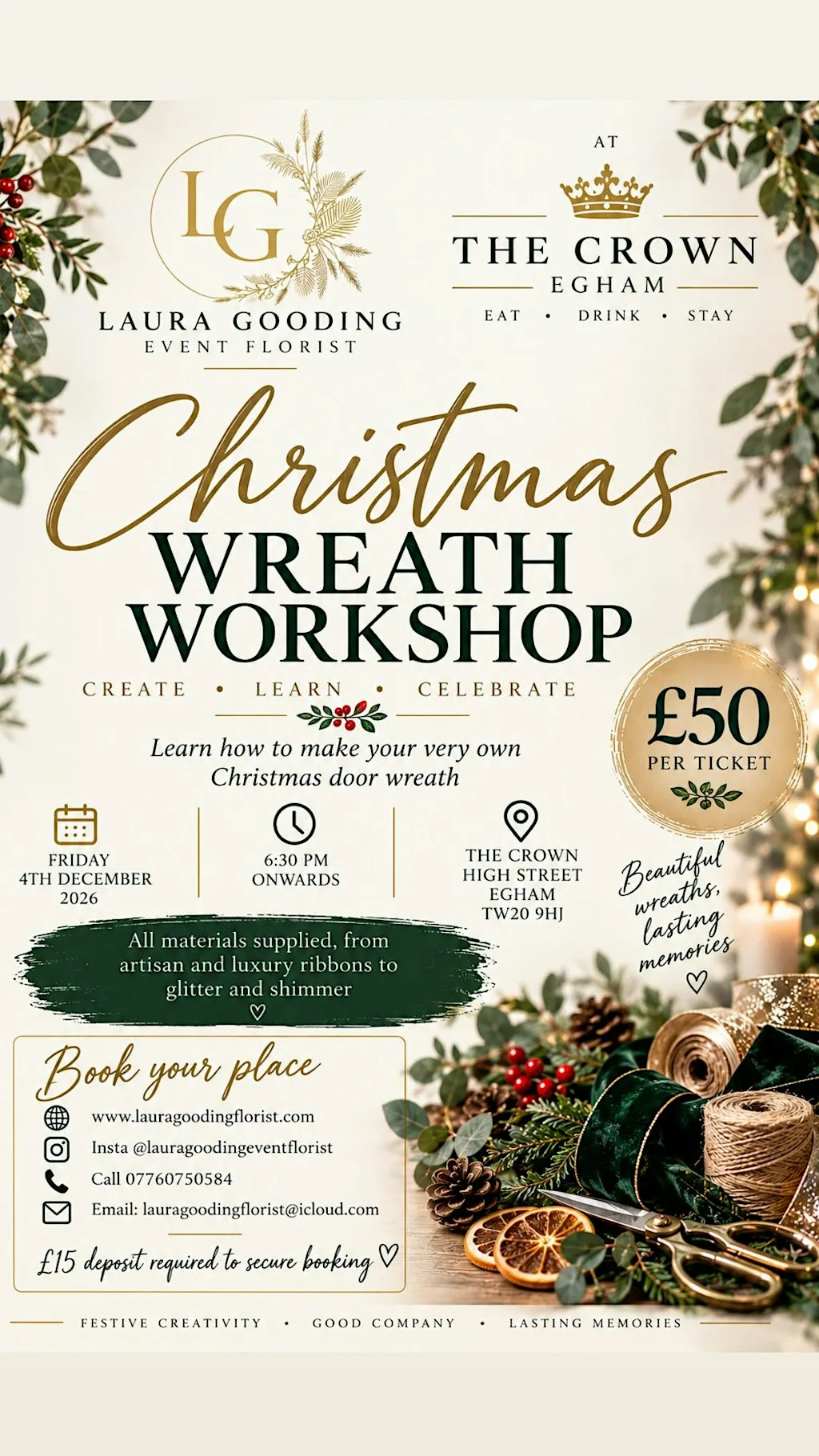 Christmas Wreath Making Workshop at Crown Egham