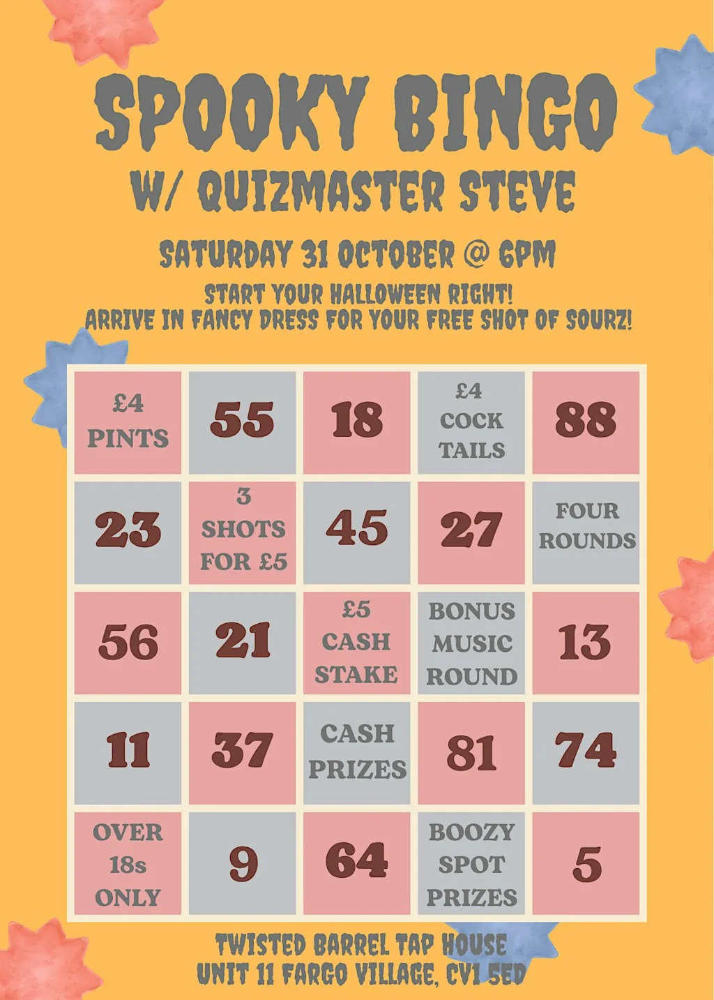 Spooky Bingo w/Quizmaster Steve at Twisted Barrel Brewery and Tap House