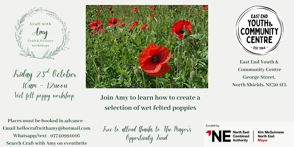 Wet felted poppy making workshop - Craft with Amy at East End Youth & Community Centre