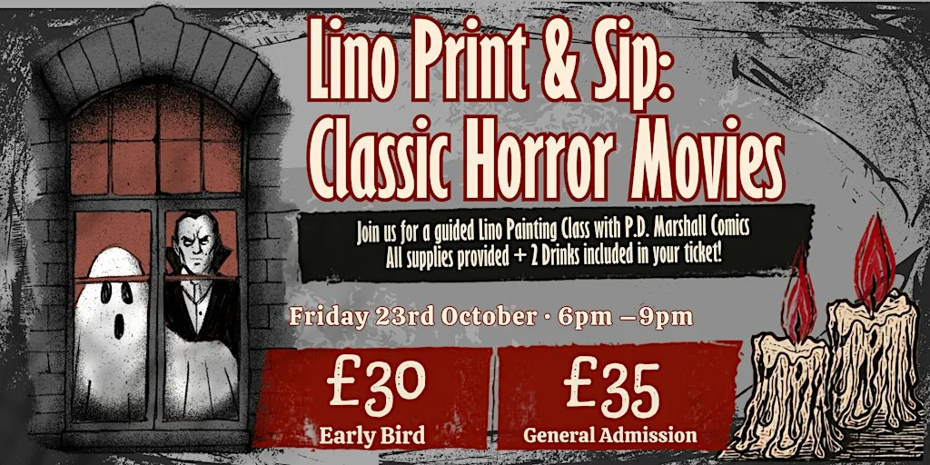 Lino Print & Sip: Classic Horror Movies at 32 Bridge St