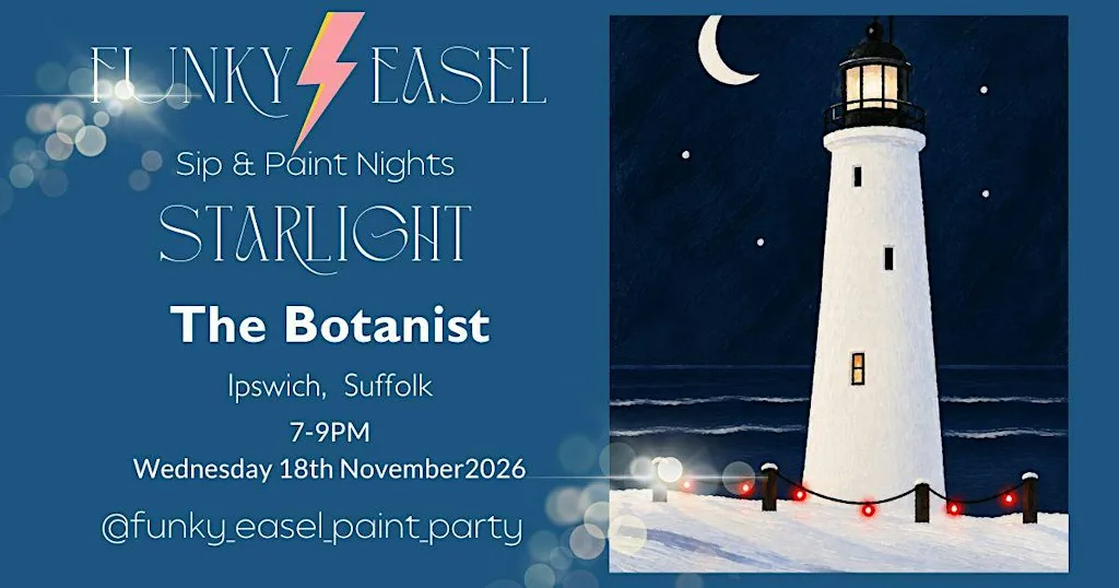 Sip & Paint Night At The Botanist, Ipswich, painting Starlight Lighthouse at The Botanist Ipswich