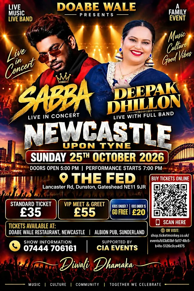 Diwali Dhamaka 2026: Sabba & Deepak Dhillon Live in Concert (Newcastle) at The Fed