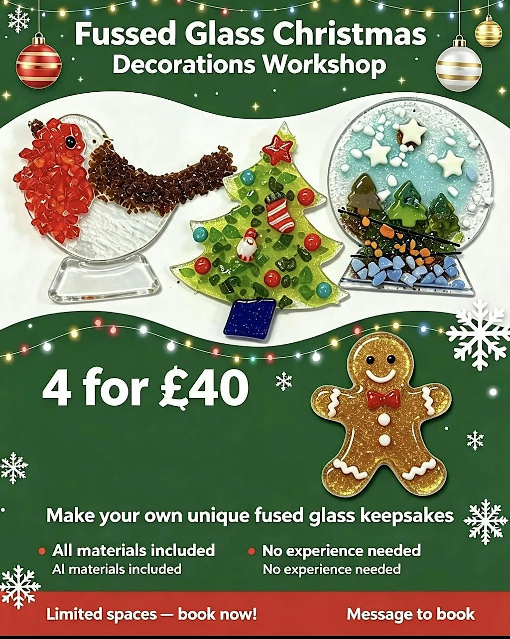 Xmas decoration workshop make 4 unique decorations
