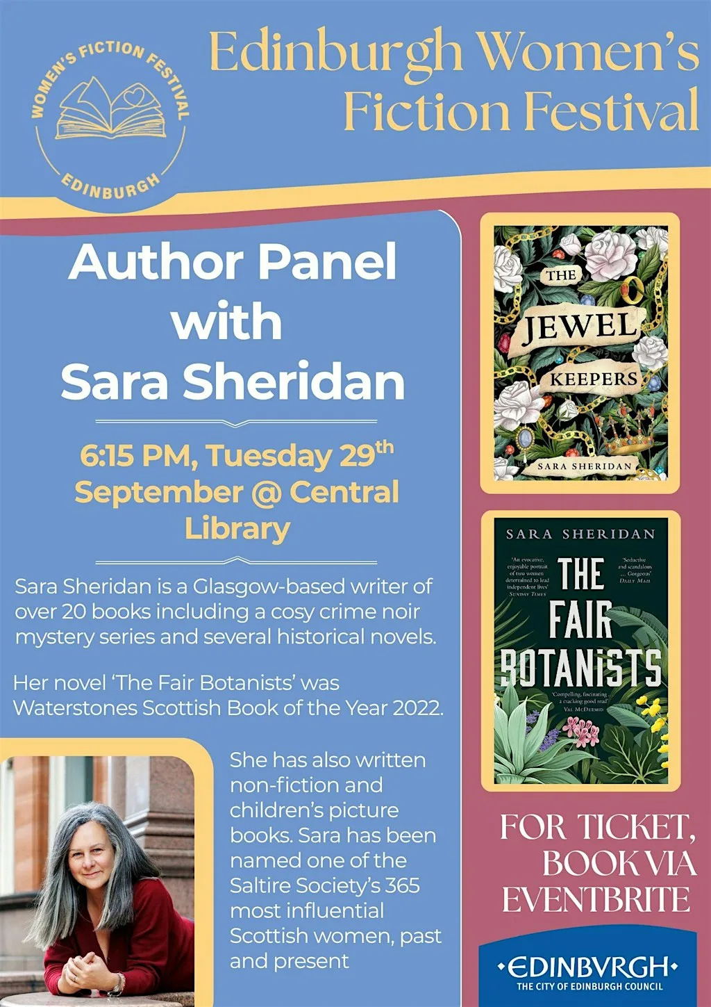 Sara Sheridan - Edinburgh Women's Fiction Festival Taster Sessions at Edinburgh Central Library