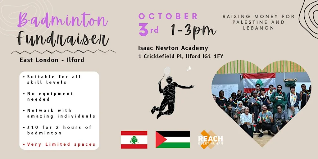 Badminton Fundraiser for Palestine & Lebanon - 18+ Only at Isaac Newton Academy