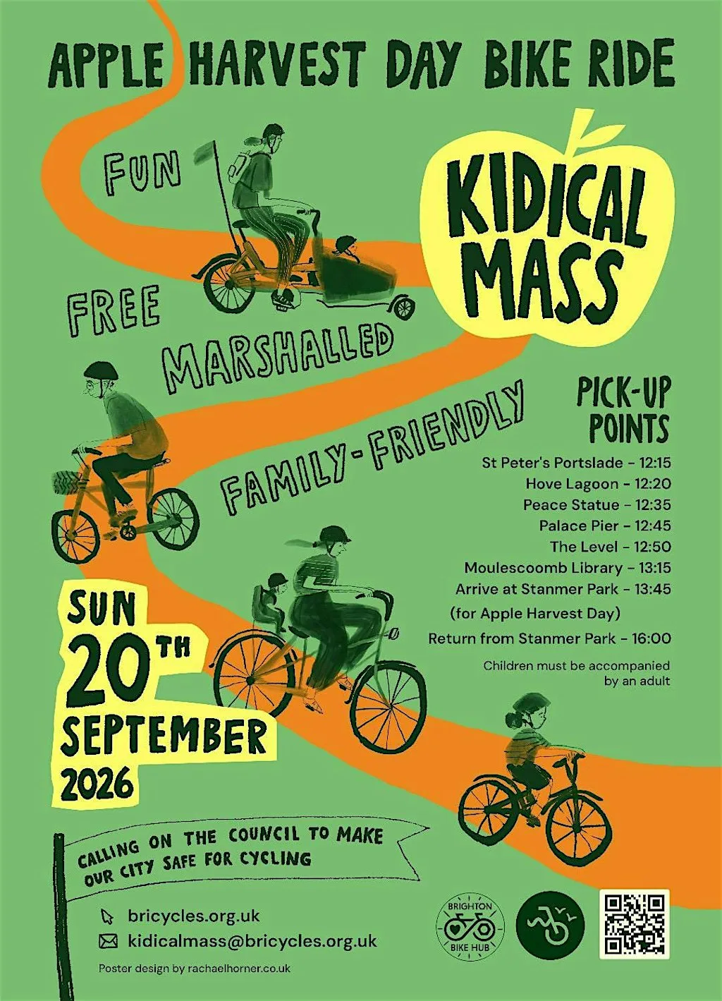 KIDICAL MASS - cycle ride to Apple Day at Stanmer Park at Brighton Bike Hub - Portslade