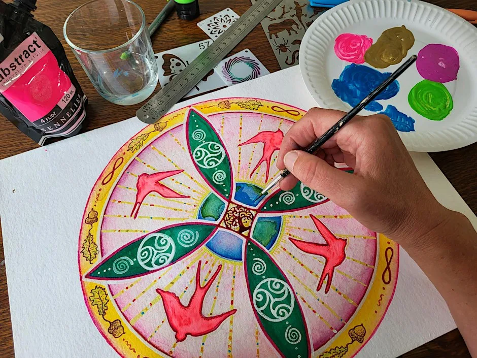 Create your own personal Mandala with colors, patterns and nature symbols..