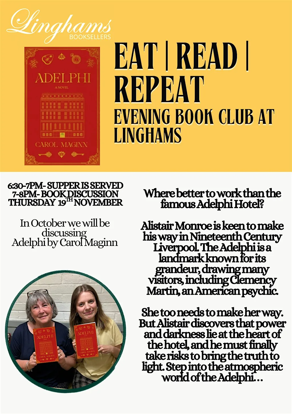 EAT READ REPEAT | November Evening Book Club at Linghams Booksellers