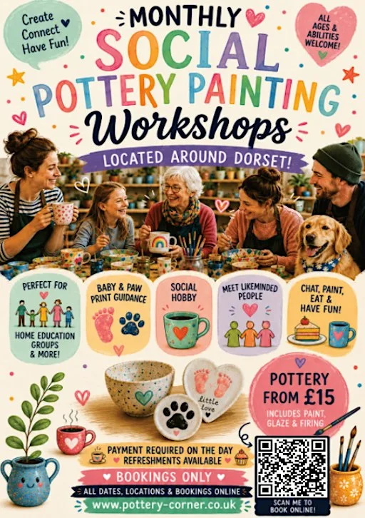 Monthly Pottery Painting Social Group - Poole at The Hub On The Heath