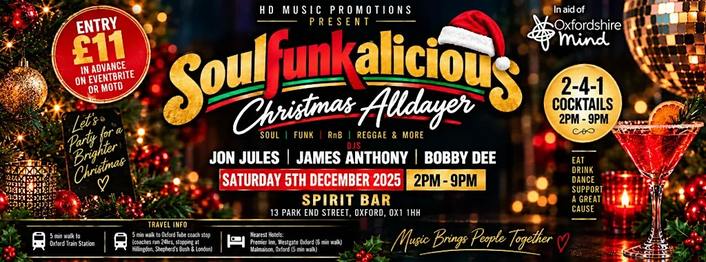 Soulfunkalicious Christmas All Dayer at Spirit Bar Oxford at Spirit Bar Oxford