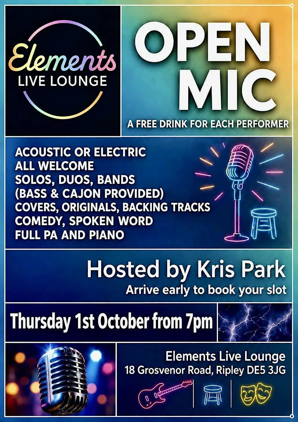 Open Mic Night hosted by Kris Park at Elements Live Lounge
