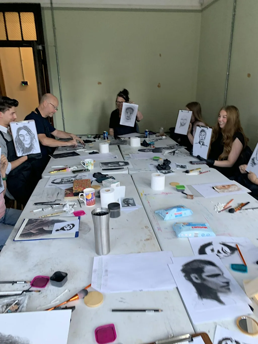 Making a mess with Charcoal at Bolton Museum and Art Gallery