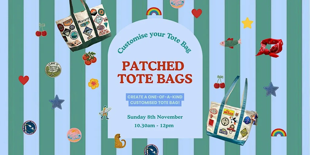 Patched Tote Bag Workshop | Unlimited Patches at our Patch Bar! at Lily's Studio, Kelham Arcade