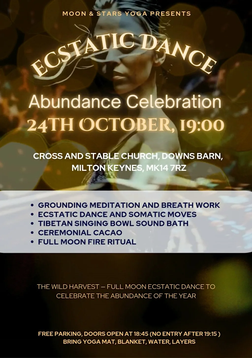 Full Moon Ecstatic Dance, Cacao & Fire and Sound Bath at Cross and Stable Church