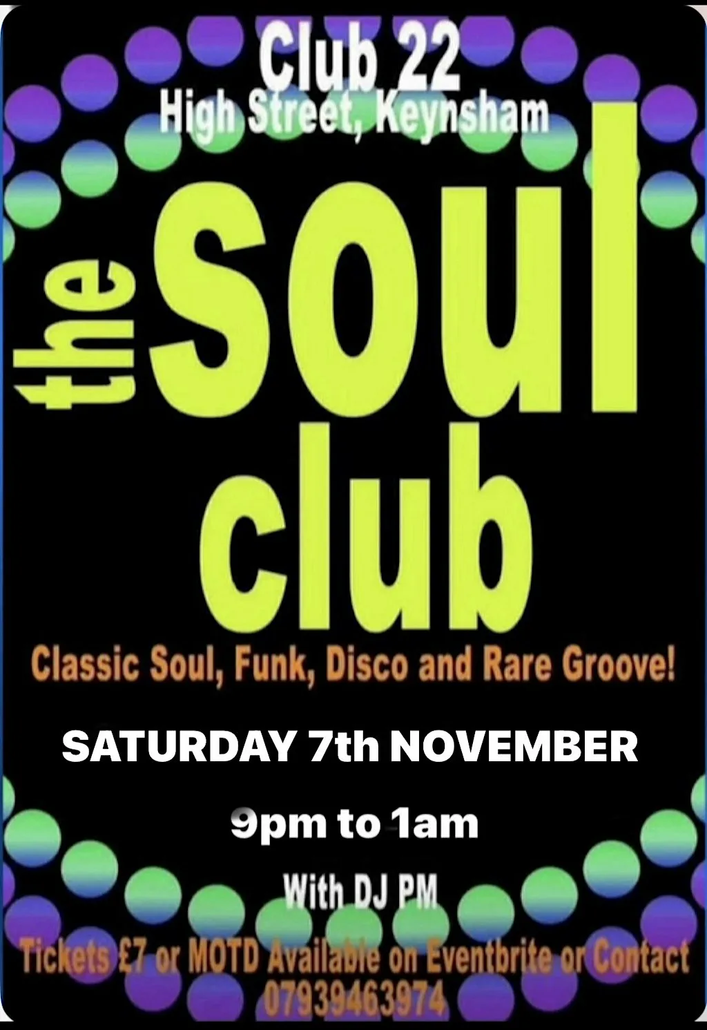THE SOUL CLUB @ CLUB 22 - Saturday 7th November 2026