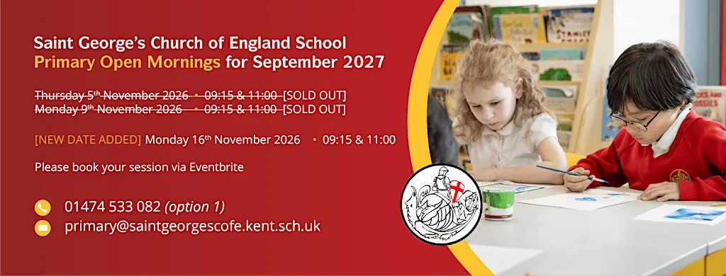Saint George's C of E Primary Phase Open Mornings for September 2027 Intake