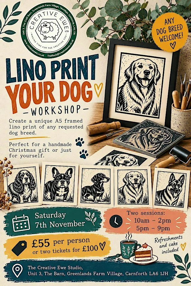 Lino Print Your Dog Workshop (10am-2pm) at Creative Ewe Studio, Unit 3, The Barn