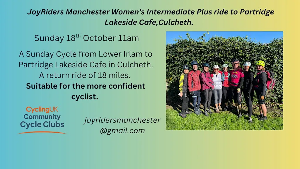 Joyriders Manchester Women's Intermediate Plus to Partridge Lakeside Cafe.