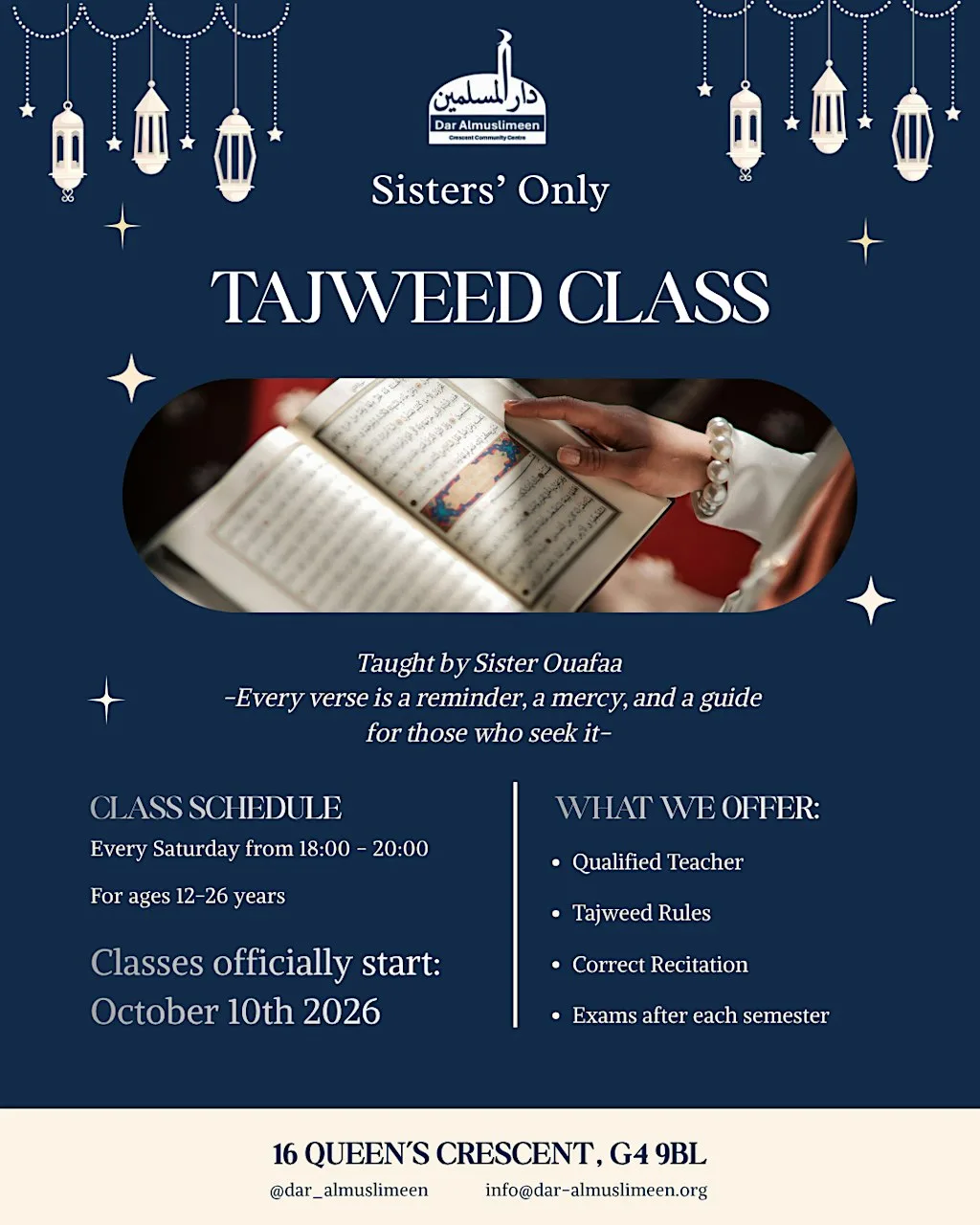 Sisters' Only Tajweed Class | Dar Almuslimeen at 16 Queen's Cres
