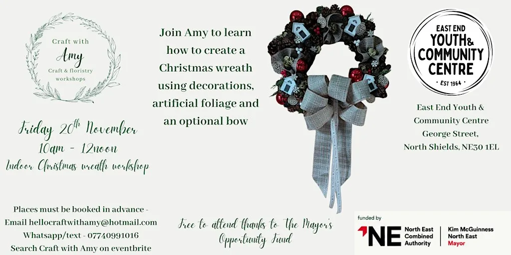 Indoor Christmas wreath workshop - Craft with Amy at East End Youth & Community Centre