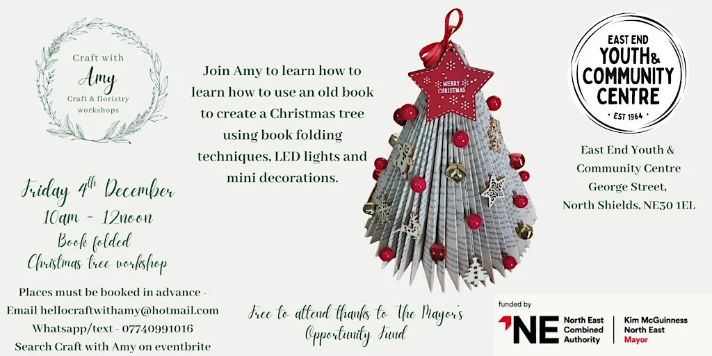 Book folded Christmas tree workshop - Craft with Amy at East End Youth & Community Centre