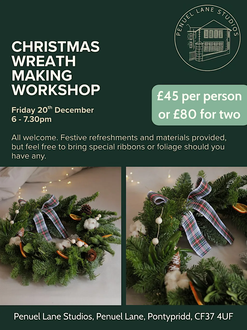 Christmas Wreath Making Workshop at Penuel Lane Studios