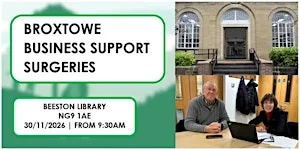 Business support surgery - Beeston, Broxtowe at Beeston Library - please note there are no Registrar Services within the library