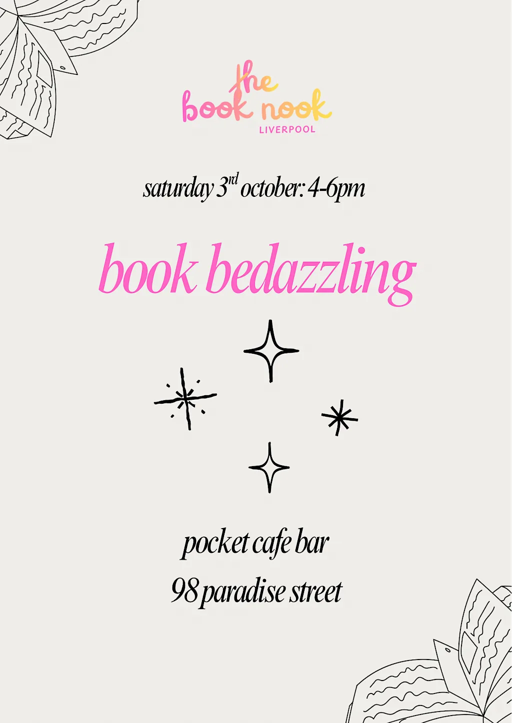 book bedazzling! at pocket cafe bar