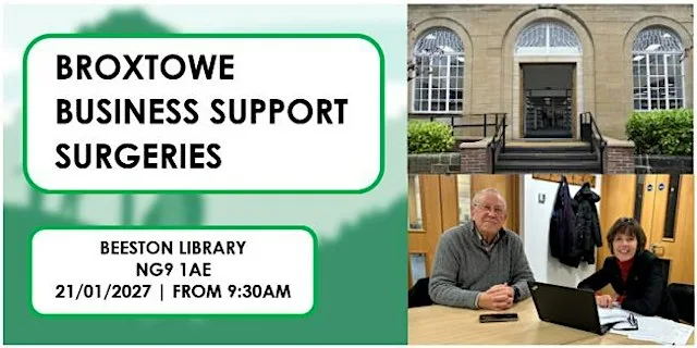 Free Business support surgery - Beeston, Broxtowe at Beeston Library - please note there are no Registrar Services within the library