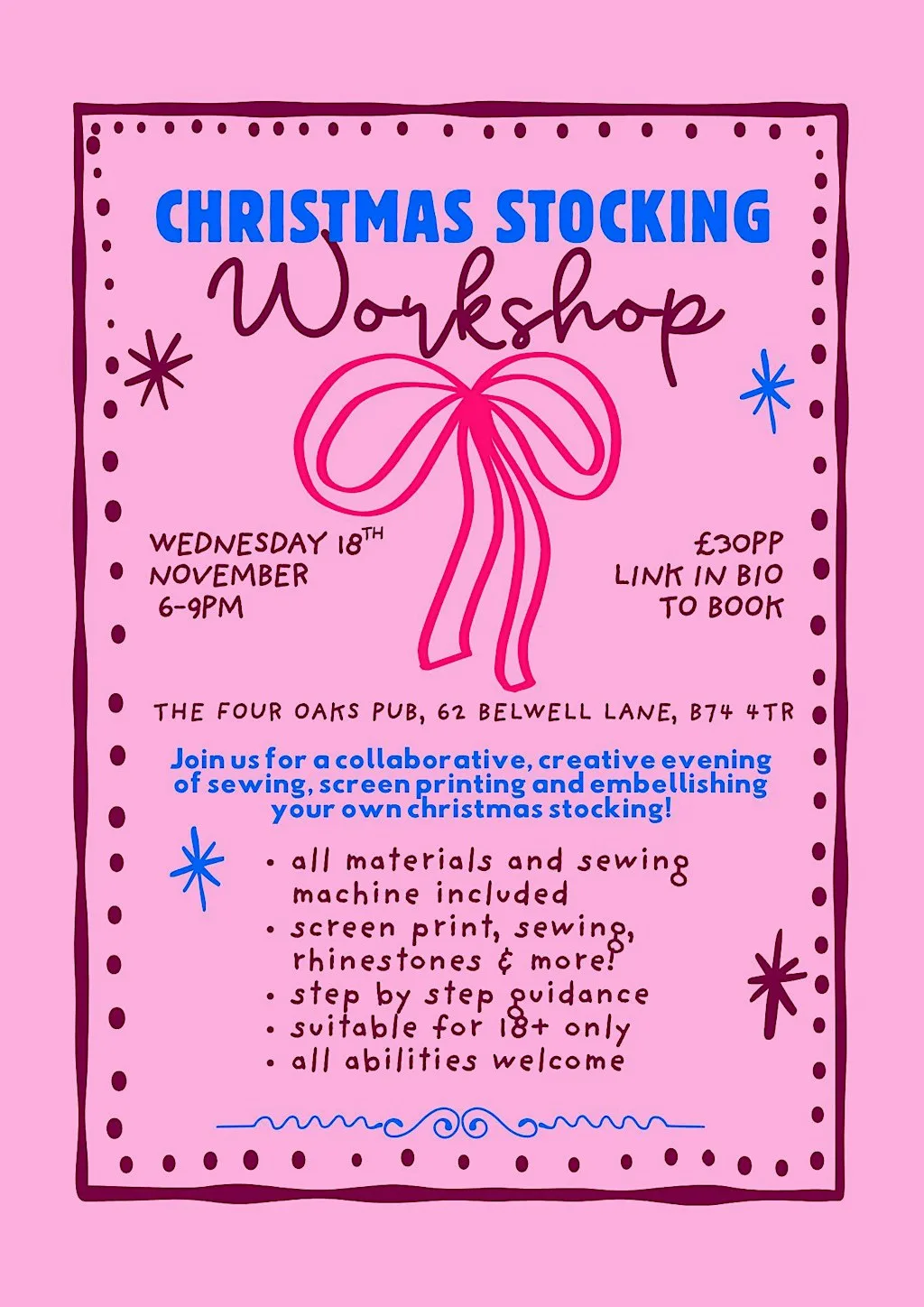 Christmas Stocking Workshop - Sew, Screen Print & Embellish