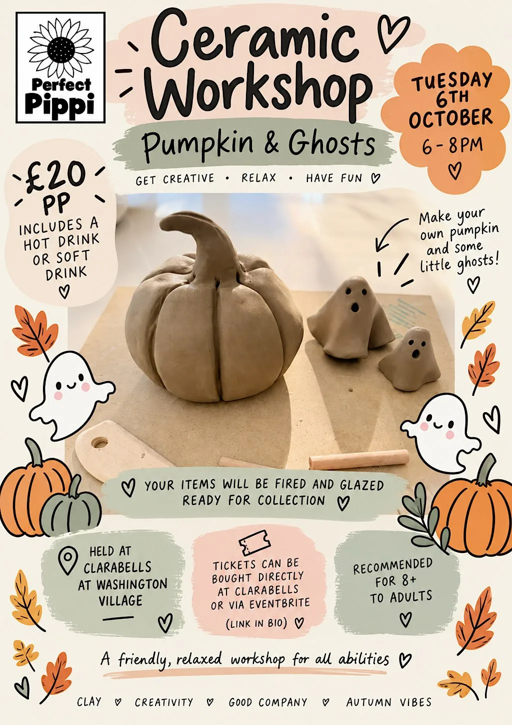 Halloween Ceramic Workshop - Pumpkin & Ghosts at Clarabells Deli & Pizzeria