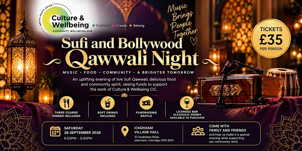 Culture & Wellbeing Live Sufi and Bollywood Qawwali Night & Dinner at Ickenham Village Hall